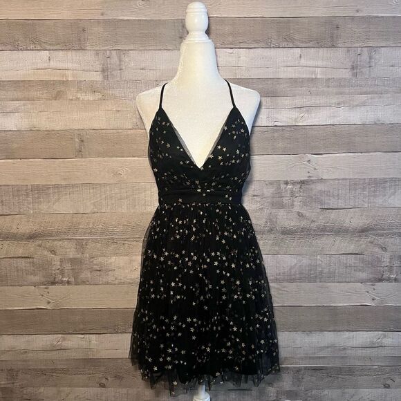 Lulus Favorite Moment Black & Gold Star Print Backless Skater Dress - Picture 7 of 16